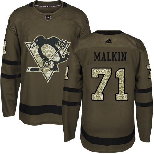 Adidas Penguins #71 Evgeni Malkin Green Salute to Service Stitched NHL Jersey